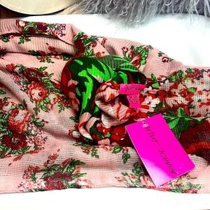 BETSEY JOHNSON PINK & RED ROSE FLORAL SCARF